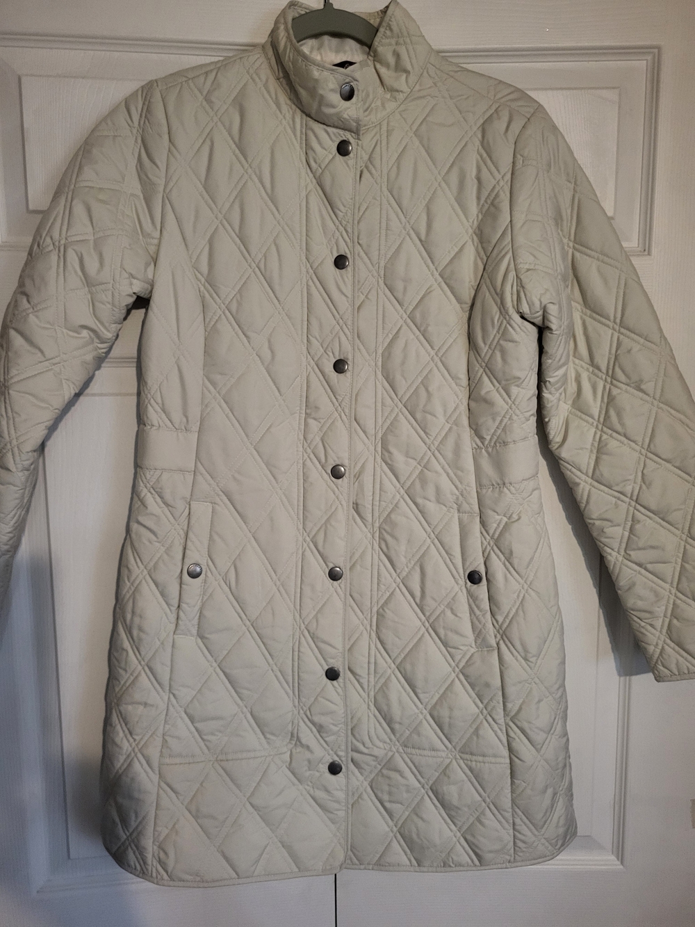 Light Cream Quilted Long Women's Coat